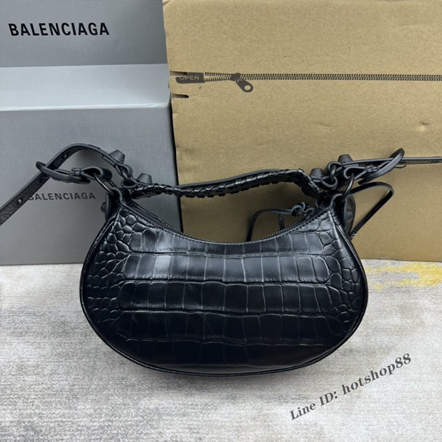 Balenciaga專櫃爆款Le Cagole半月牙腋下包餃子包 巴黎世家經典小號爆裂黑鱷金機車包 fyj1091